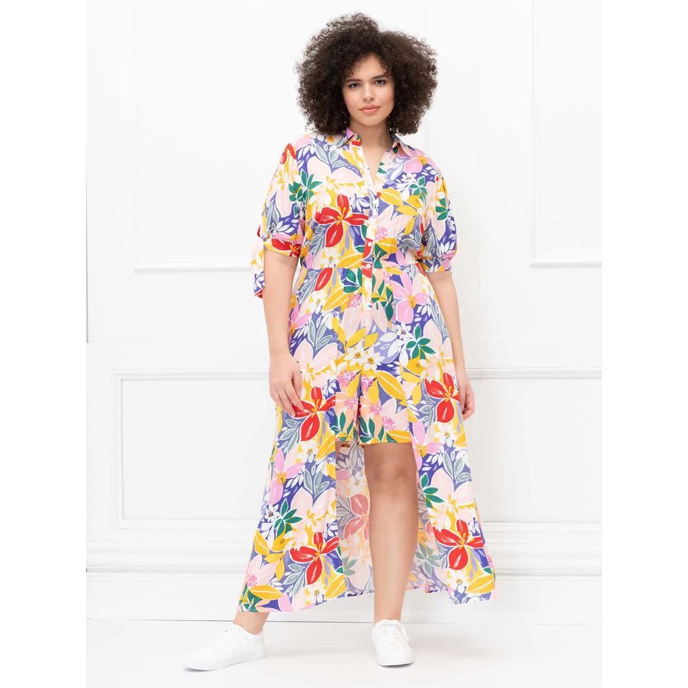 ELOQUII Elements New Walk-Through Romper Floral Rayon Maxi Overlay Size 22